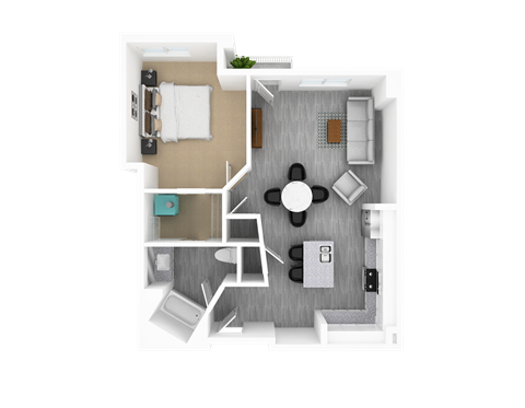 Floor plan for 1 bed, 1 bath, 929 sqft